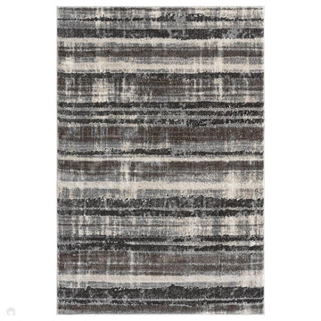 Eleanor Linear ELN02 Modern Abstract Stripe Distressed Soft-Touch High-Density Carved 3D Embossed Hi-Lo Textured Polyblend Ivory/Slate Grey/Charcoal/Ash Grey/Warm Taupe Brown Rug-Desire Rugs-Rug Love - The Most Loved Rug Store